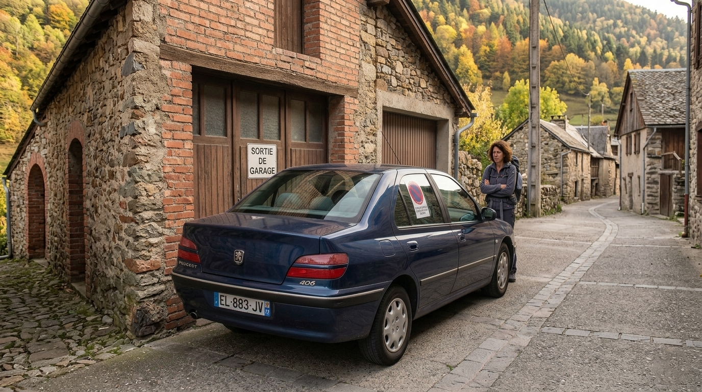 Voiture en stationnement gênant devant un garage privé
