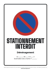 Affichette A4 gratuite à imprimer : Stationnement interdit – Déménagement