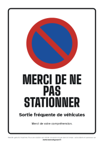 Affichette A4 gratuite à imprimer : Merci de ne pas stationner – Sortie fréquente de véhicules