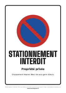Affichette A4 gratuite à imprimer : Stationnement interdit – Propriété privée