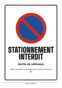 Affichette A4 gratuite à imprimer : Stationnement interdit – Sortie de véhicules