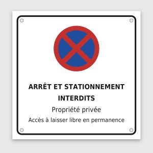 Panneau aluminium arrêt et stationnement interdits, aperçu du modèle en 30 × 30 cm
