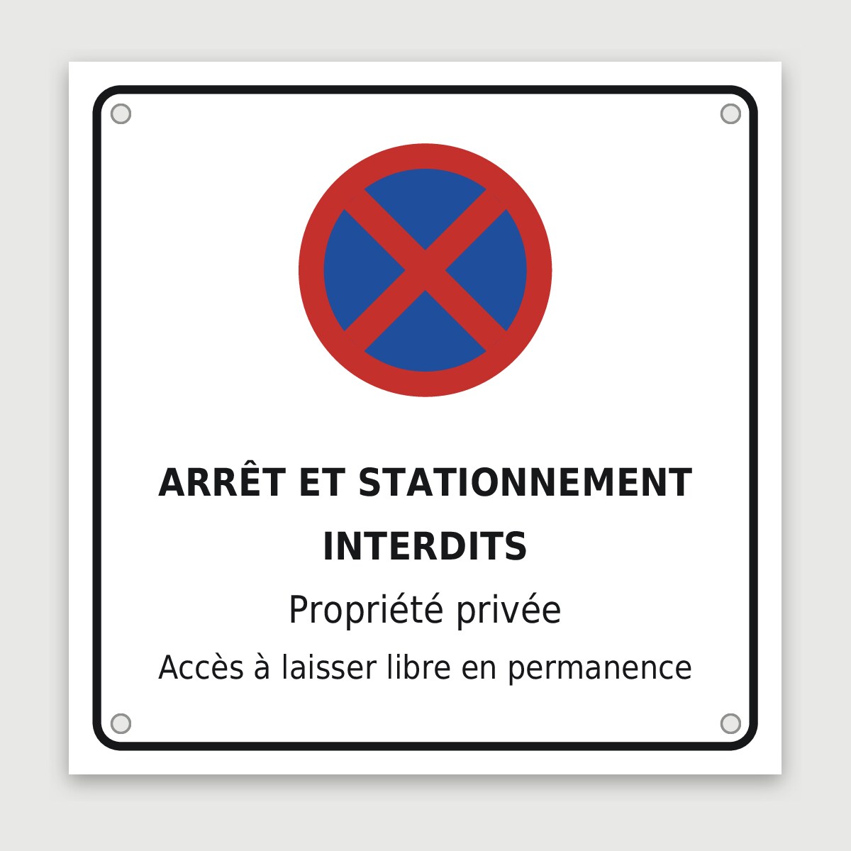 Panneau aluminium arrêt et stationnement interdits, aperçu du modèle en 30 × 30 cm
