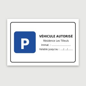 Carte de stationnement véhicule autorisé, aperçu du modèle en 8,5 × 5,4 cm (format carte bancaire)