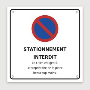 Panneau aluminium humoristique « le chien est gentil », aperçu du modèle en 30 × 30 cm