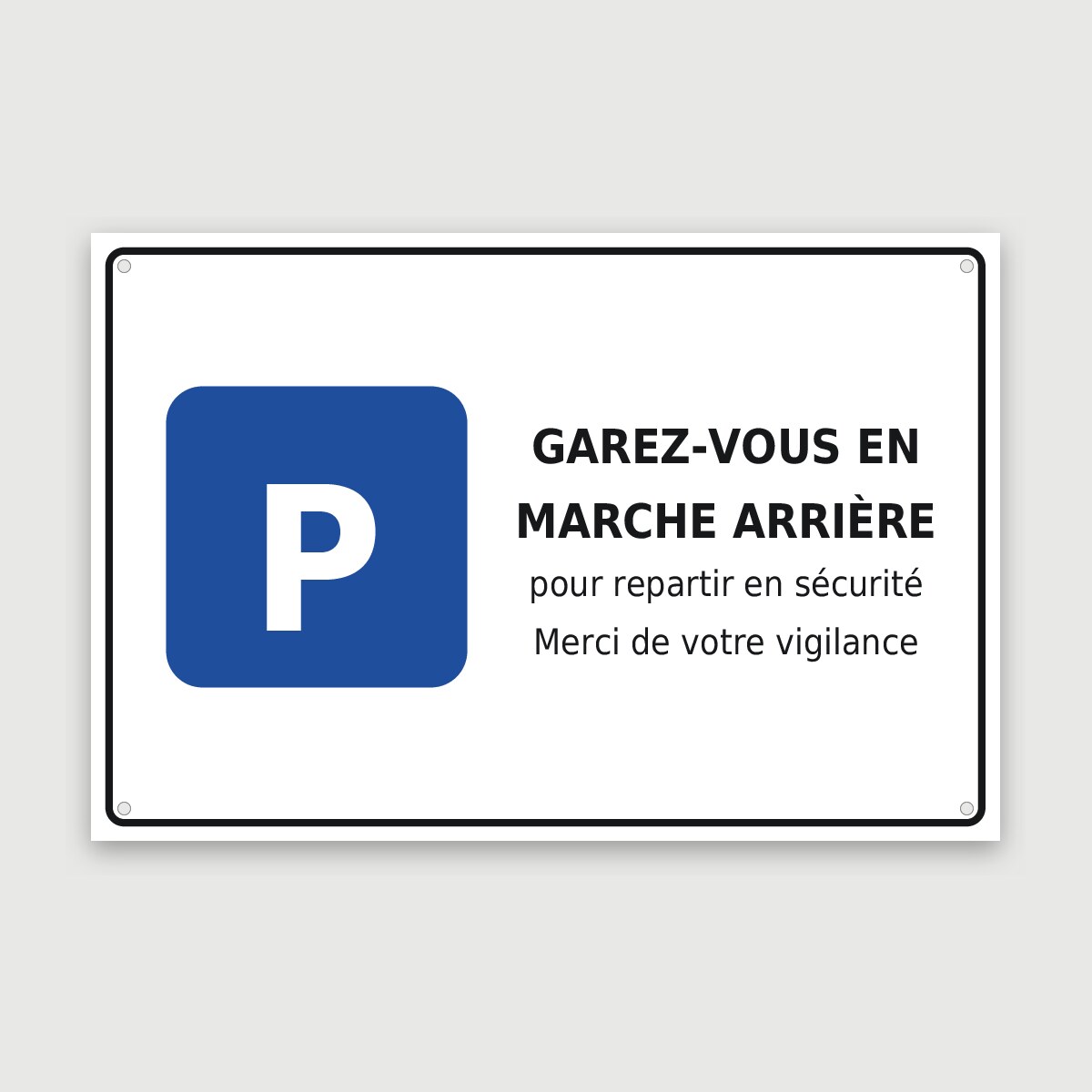 Panneau aluminium marche arrière, aperçu du modèle en 60 × 40 cm