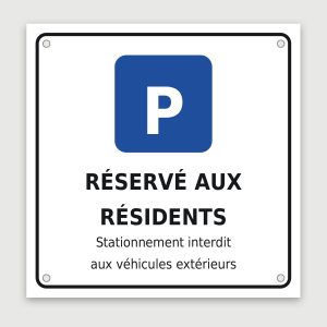 Panneau aluminium réservé aux résidents, aperçu du modèle en 30 × 30 cm