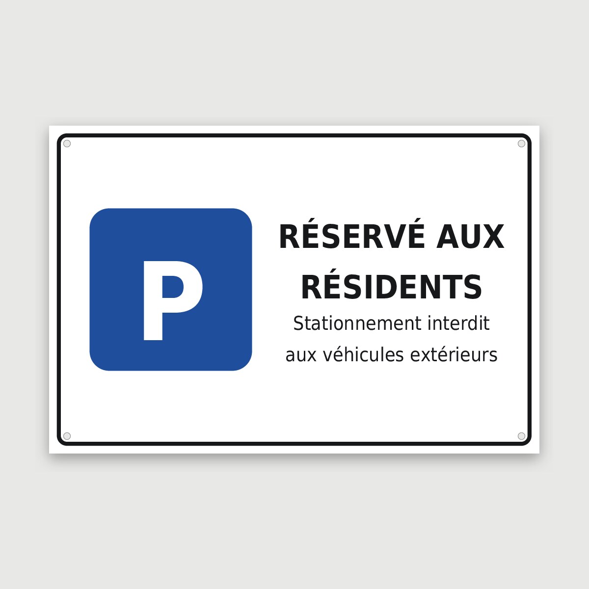 Panneau aluminium réservé aux résidents, aperçu du modèle en 60 × 40 cm
