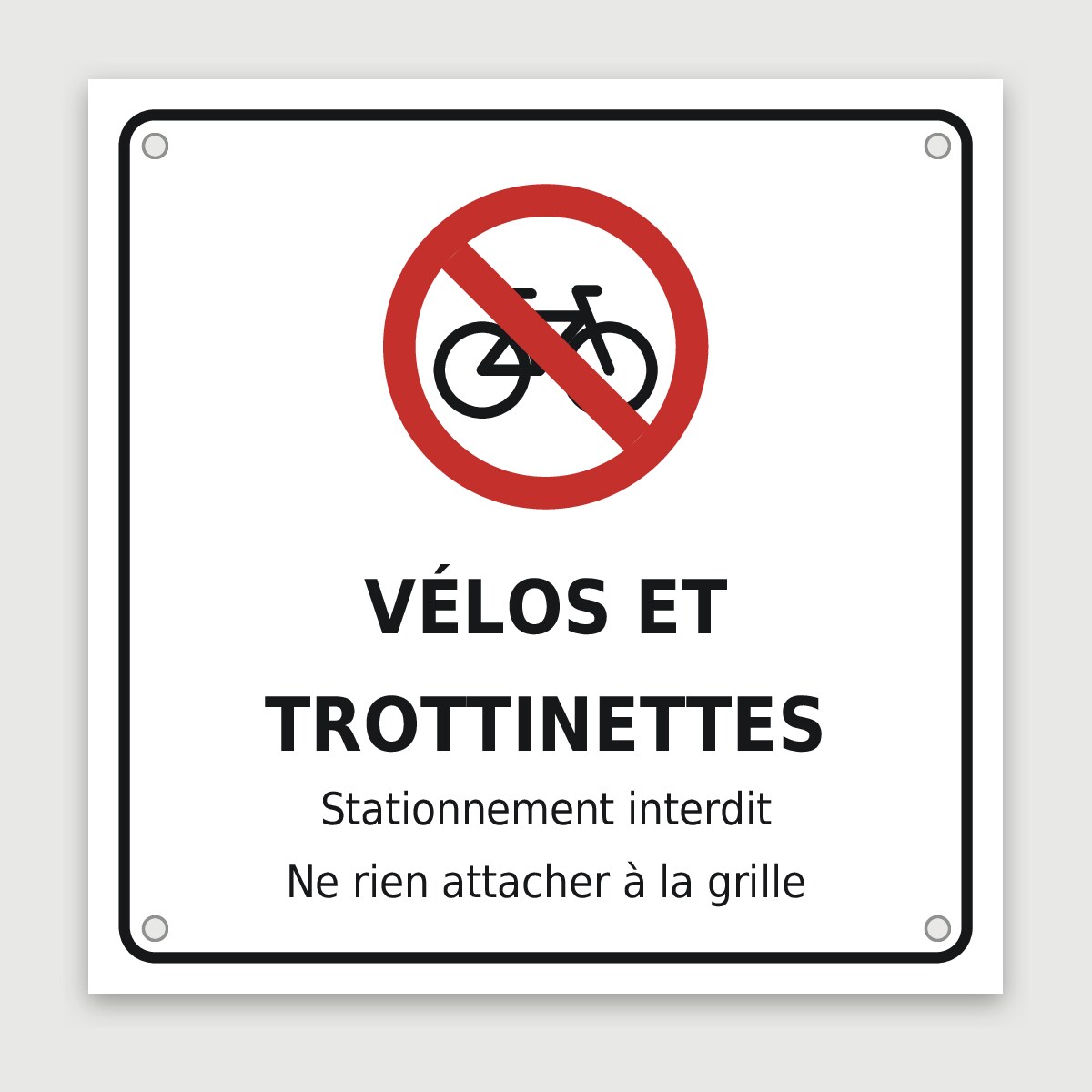 Panneau aluminium vélos et trottinettes, aperçu du modèle en 30 × 30 cm