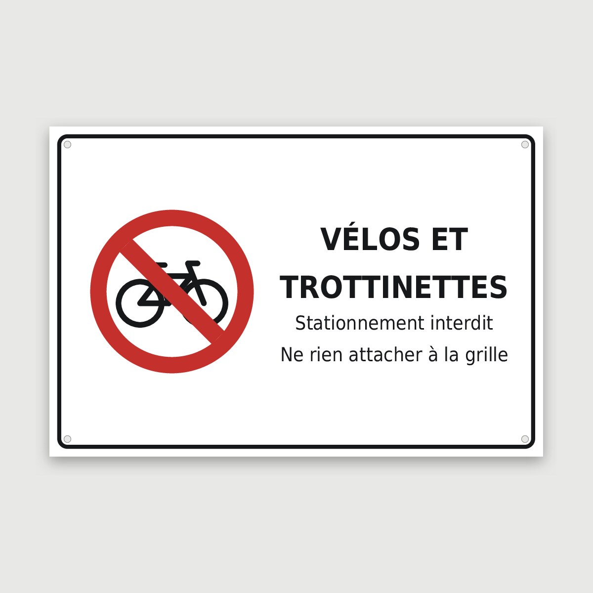 Panneau aluminium vélos et trottinettes, aperçu du modèle en 60 × 40 cm