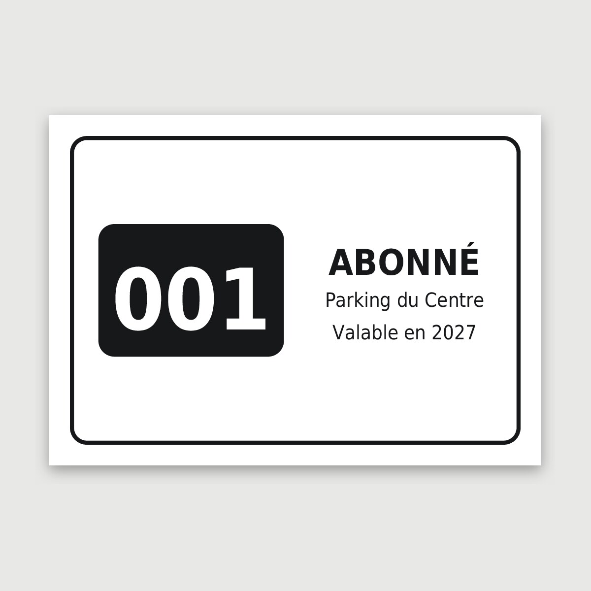 Vignette de pare-brise numérotée abonné, aperçu du modèle en 10 × 7 cm